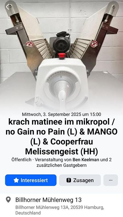 Krach Matinee im Mikropol mit 'no Pain no Gain & MANGO (beide Leipzig) und support aus Hamburg : Cooperfrau Melissengeist
